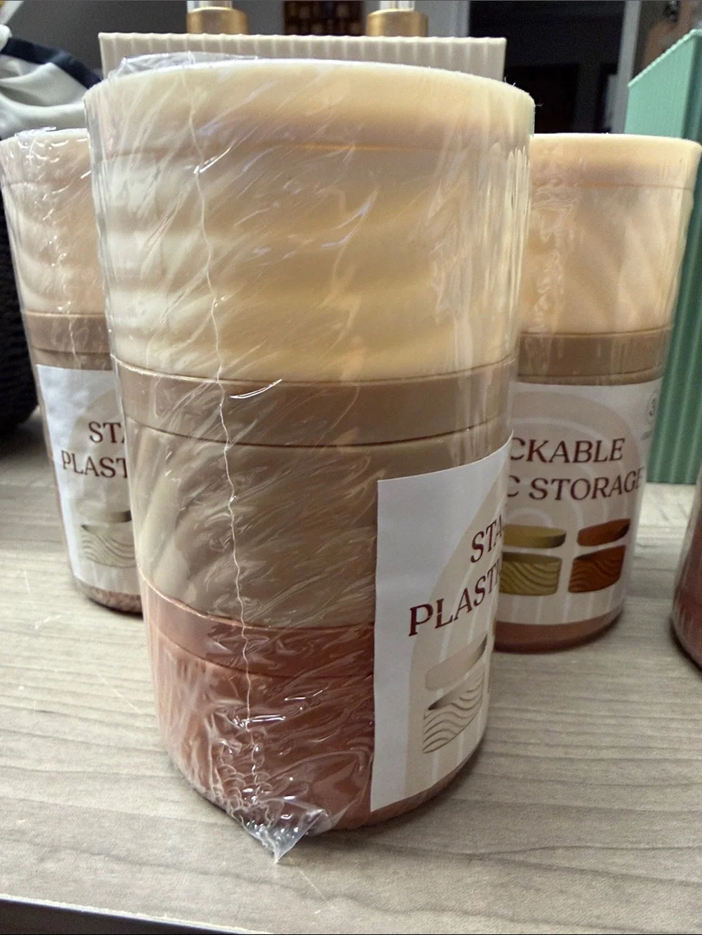 ❣️5|$25❣️Stackable Plastic Storage Container Set in Tan - 3 Count